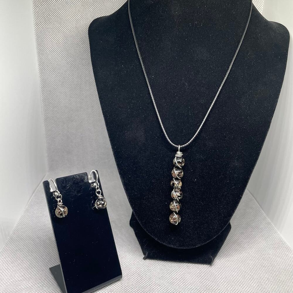 Black Firefly Beads Wrapped With Copper-core Wire Necklace & Earring Set